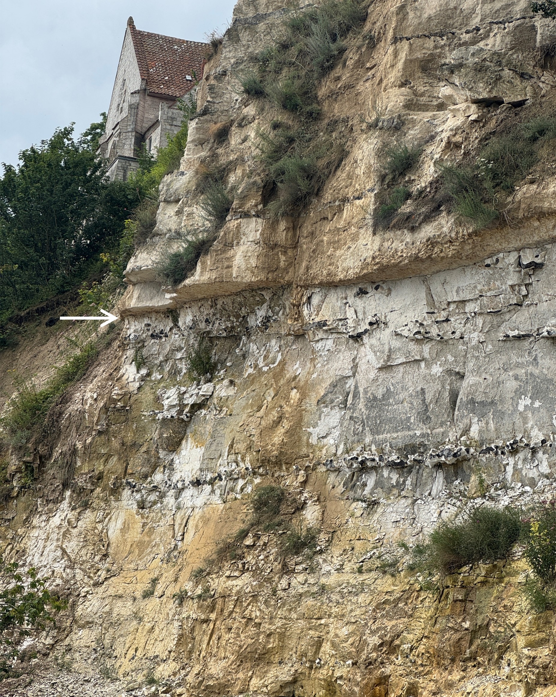 Stenhällen med böljeslagsmärken.